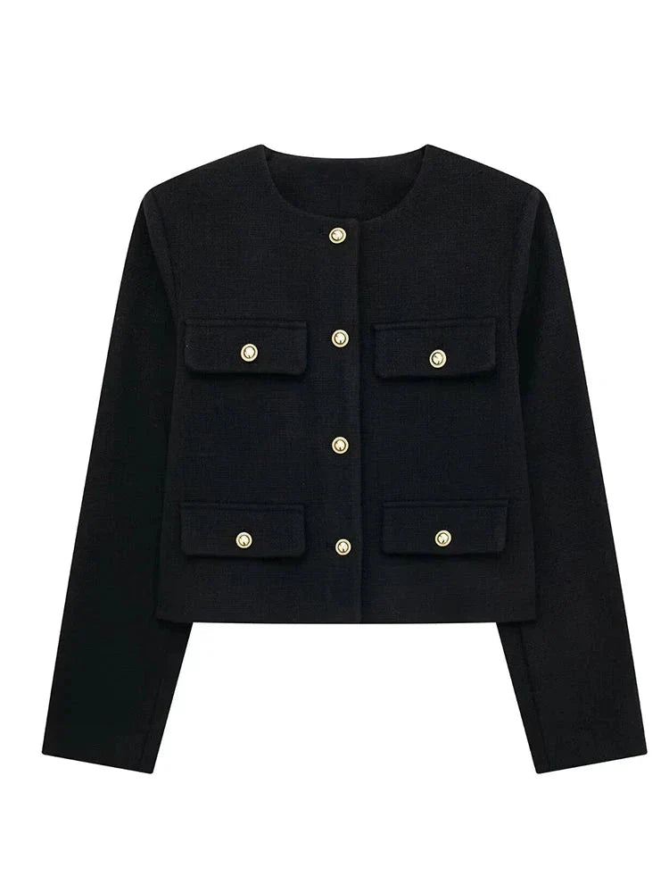 Trendy kort blazer med knapper til kvinder