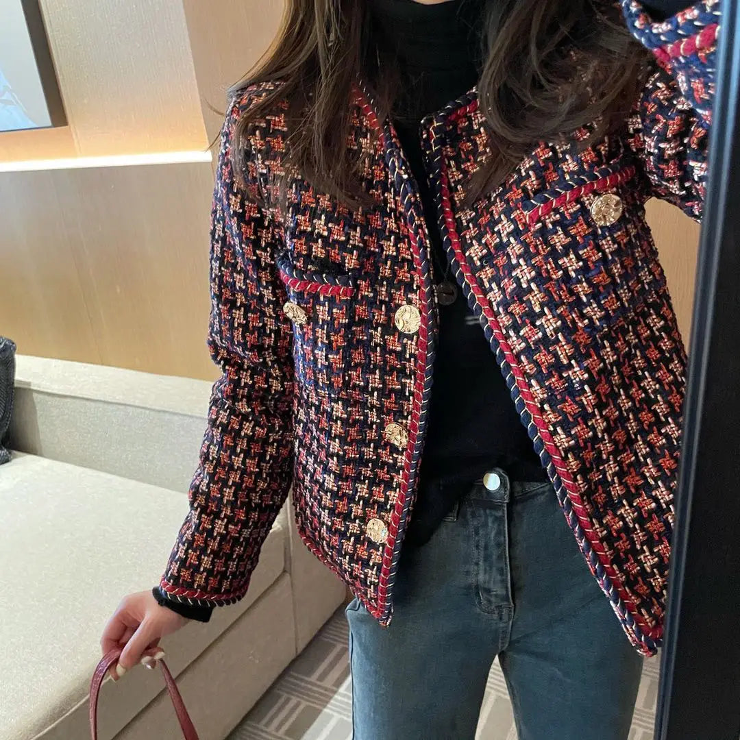 Vævet ternet blazer til kvinder