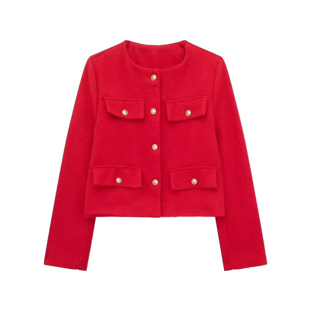 Trendy kort blazer med knapper til kvinder