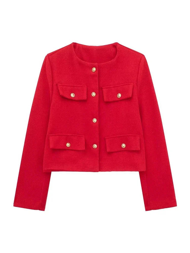 Trendy kort blazer med knapper til kvinder