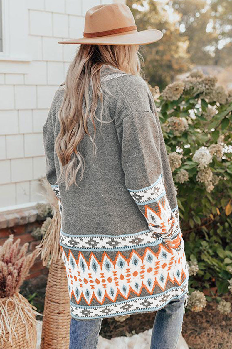 Boho Vintage Strikket Sweater Cardigan
