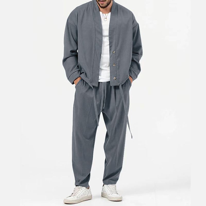Urban trend jakke med knapper og løse bukser 2-delt sæt til mænd