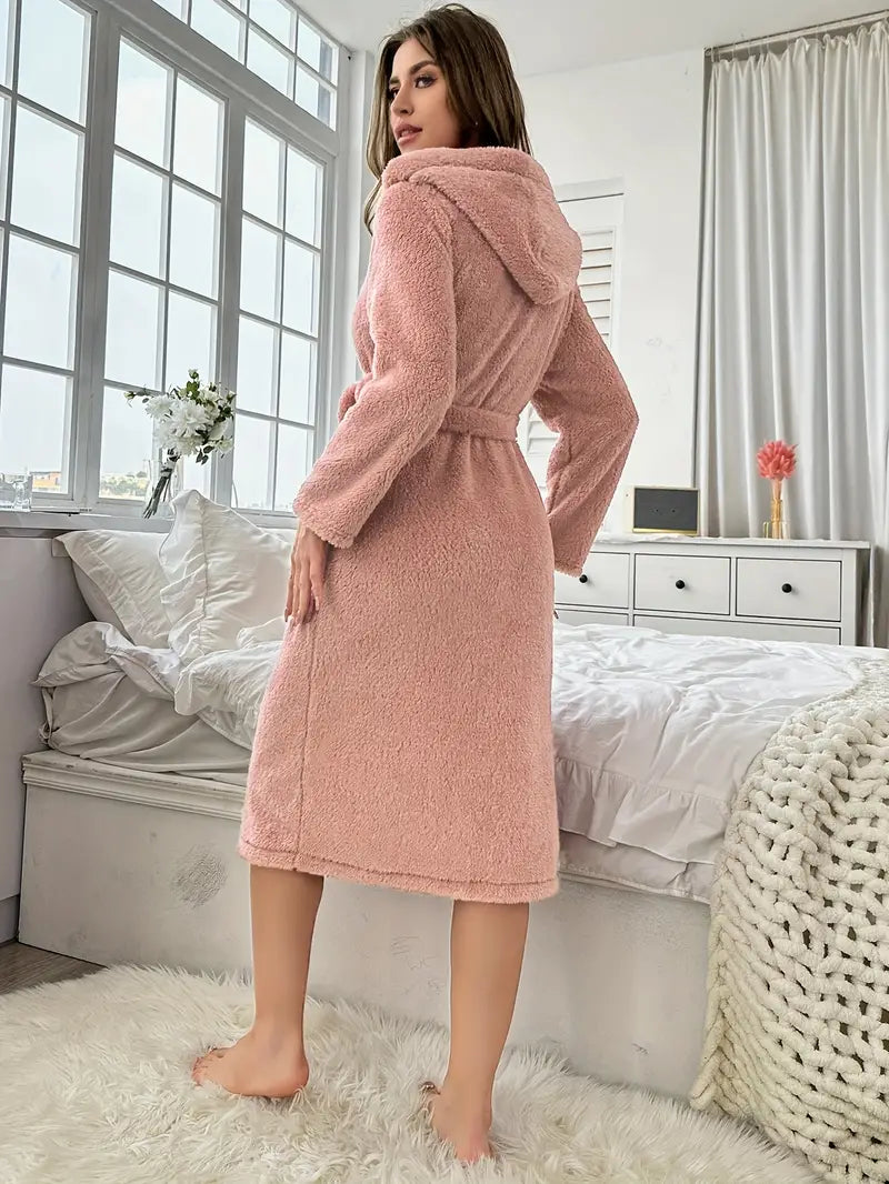 Ensfarvet langærmet kåbe med hætte