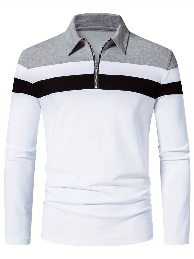 Langærmet poloshirt med lynlås til herrer