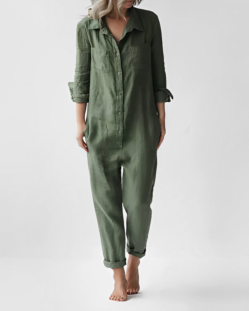 Casual olivengrøn jumpsuit med knapper