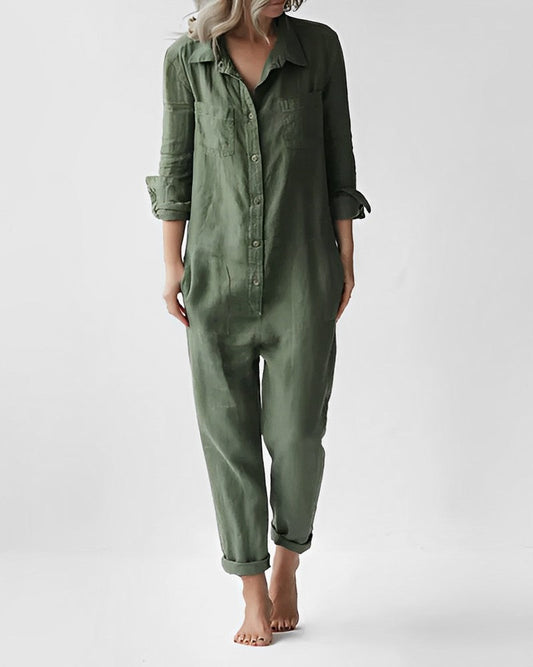 Casual olivengrøn jumpsuit med knapper