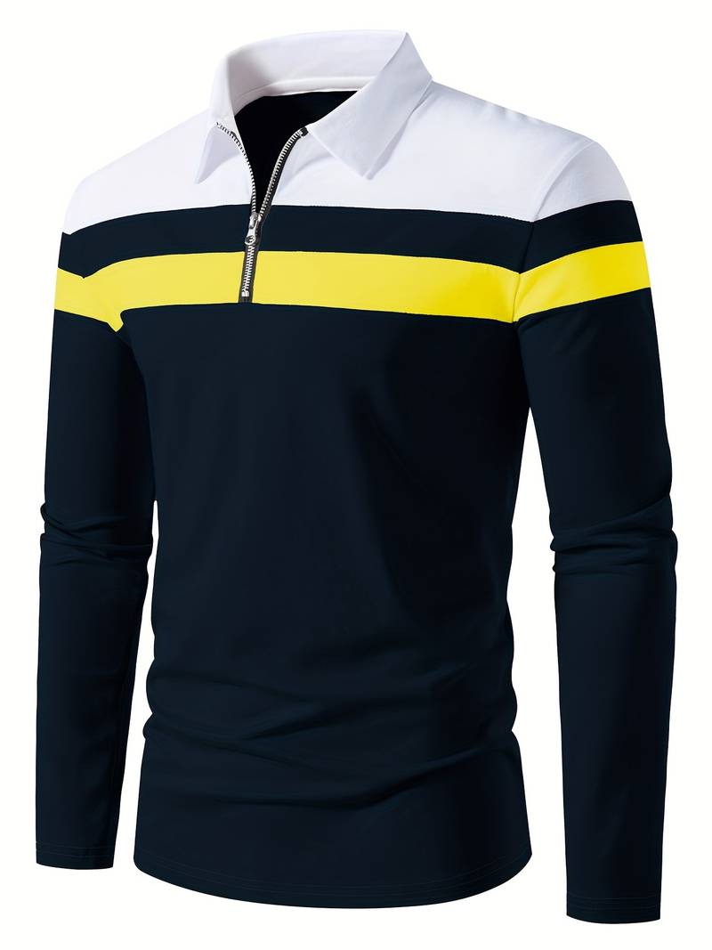 Langærmet poloshirt med lynlås til herrer