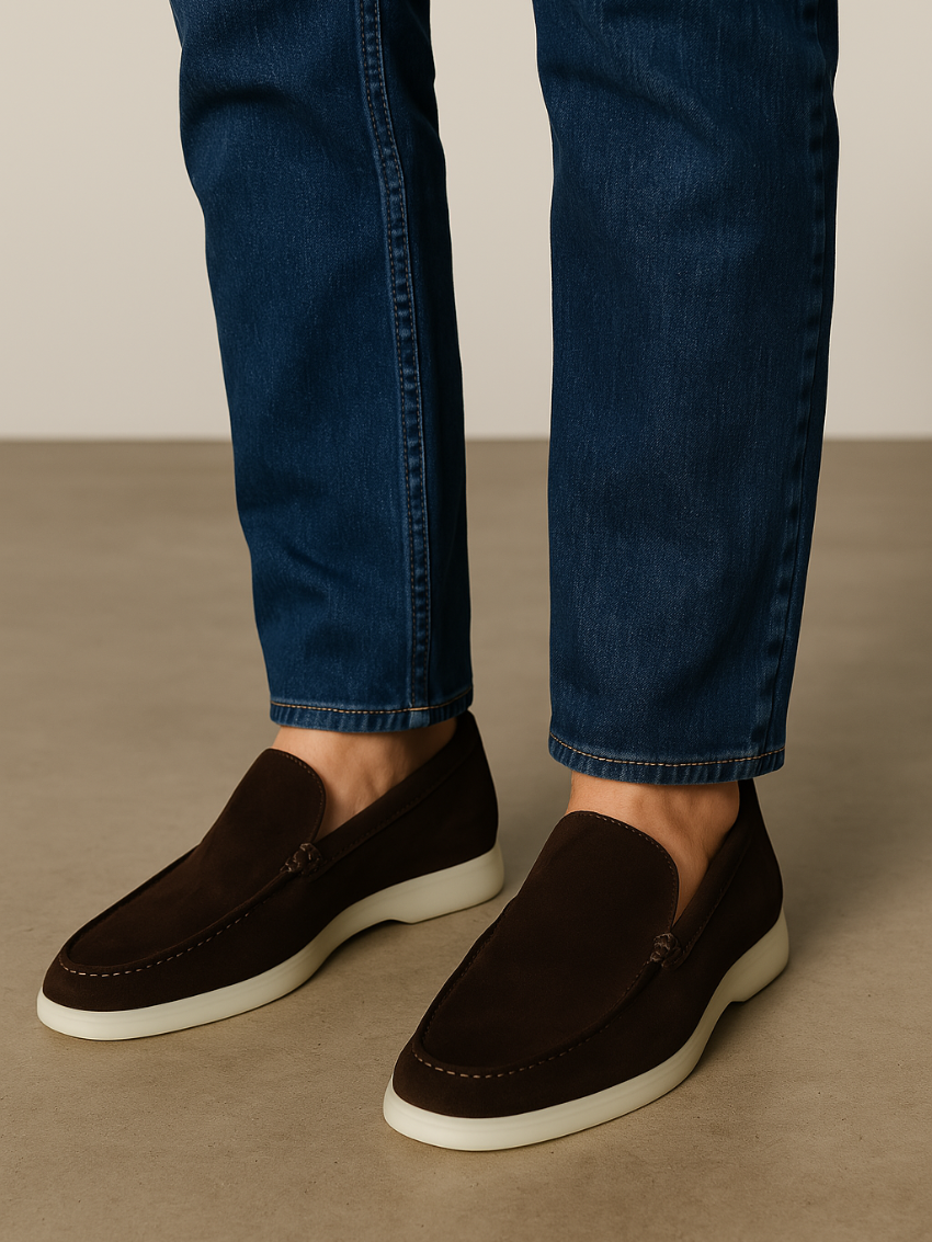 Raffinerede Mørkebrun loafers i ruskind