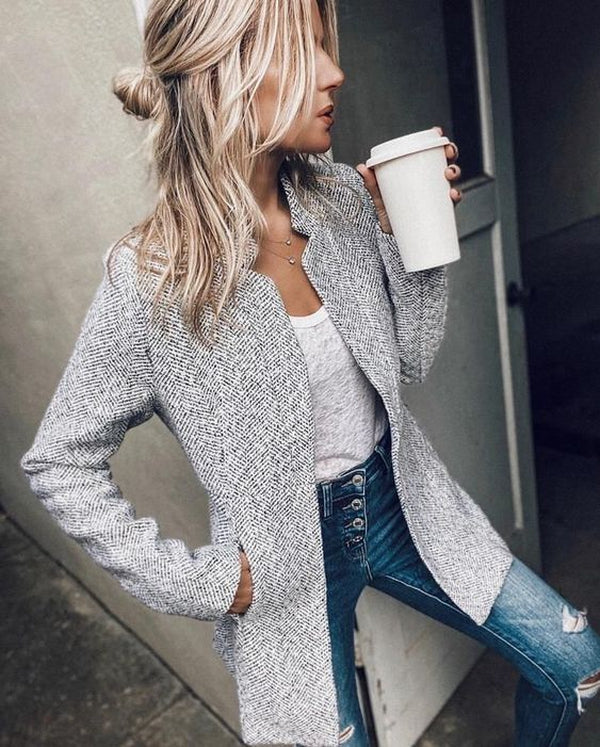 Stilfuld marmoreret langærmet blazer