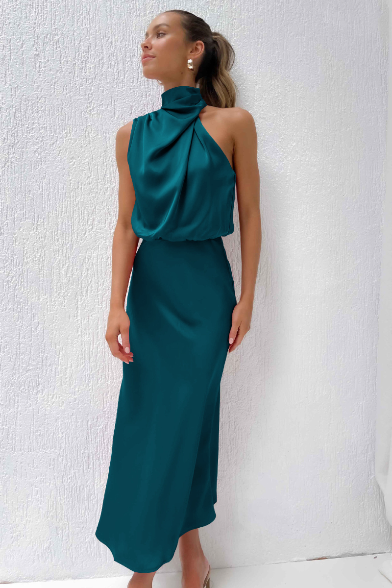Elegant stilfuld off-shoulder aftenkjole med høj krave til kvinder