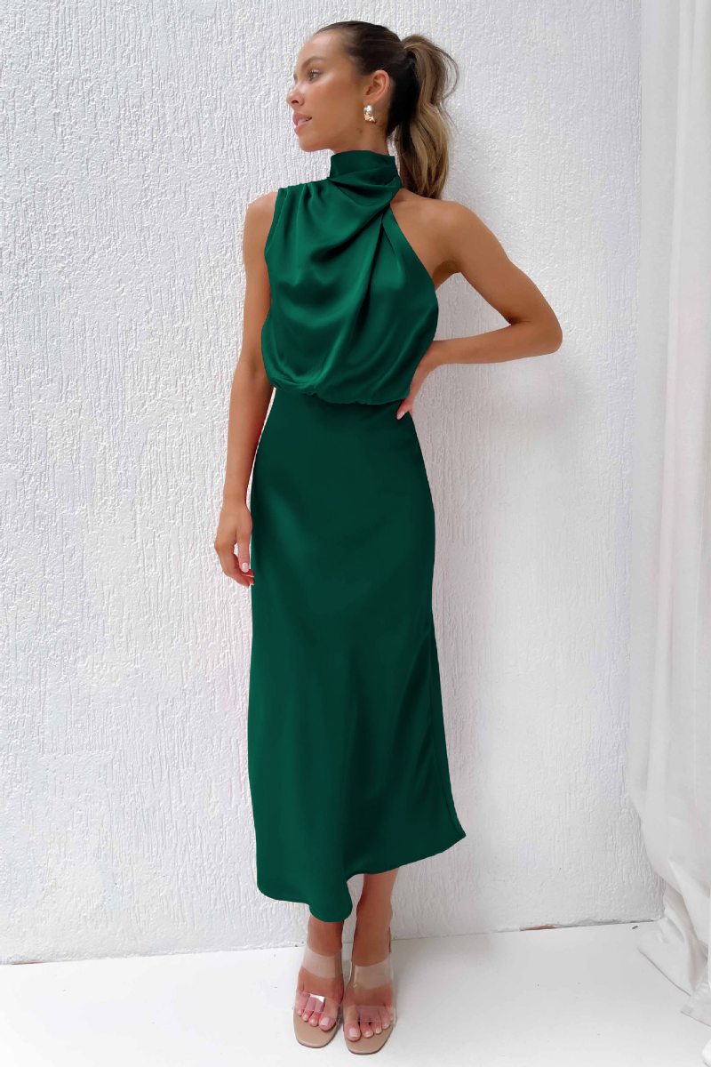 Elegant stilfuld off-shoulder aftenkjole med høj krave til kvinder
