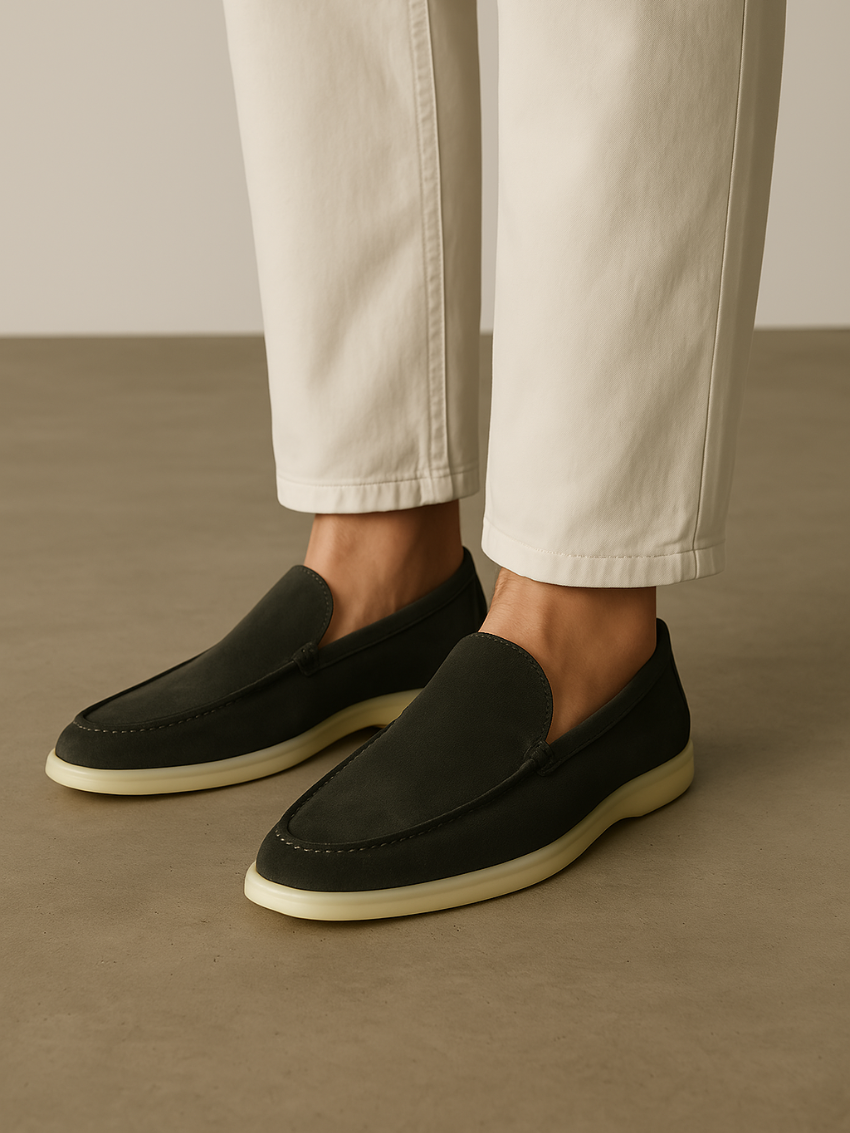 Raffinerede Grøn loafers i ruskind