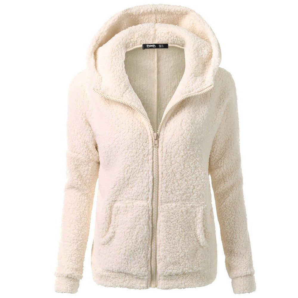 Hyggelig Sherpa Fleece-hættetrøje med lynlås til kvinder