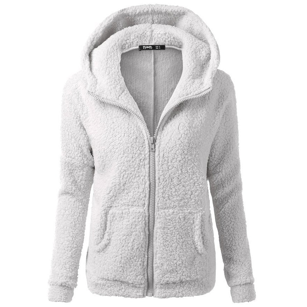 Hyggelig Sherpa Fleece-hættetrøje med lynlås til kvinder