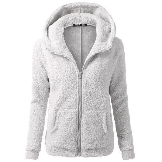 Hyggelig Sherpa Fleece-hættetrøje med lynlås til kvinder