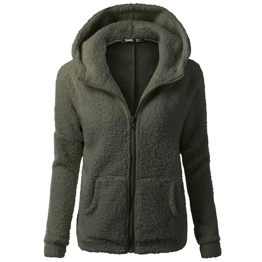 Hyggelig Sherpa Fleece-hættetrøje med lynlås til kvinder