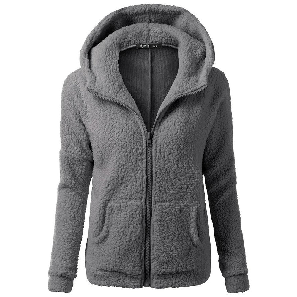Hyggelig Sherpa Fleece-hættetrøje med lynlås til kvinder