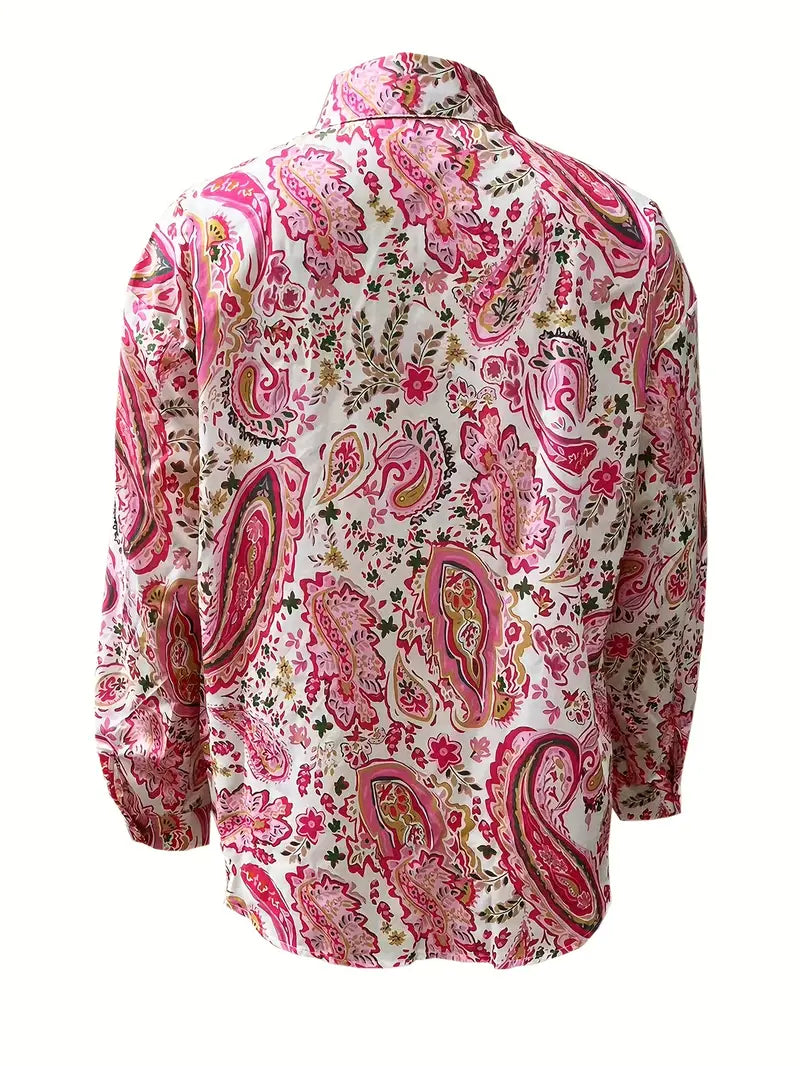 Langærmet skjorte med paisleyprint og knapper til kvinder