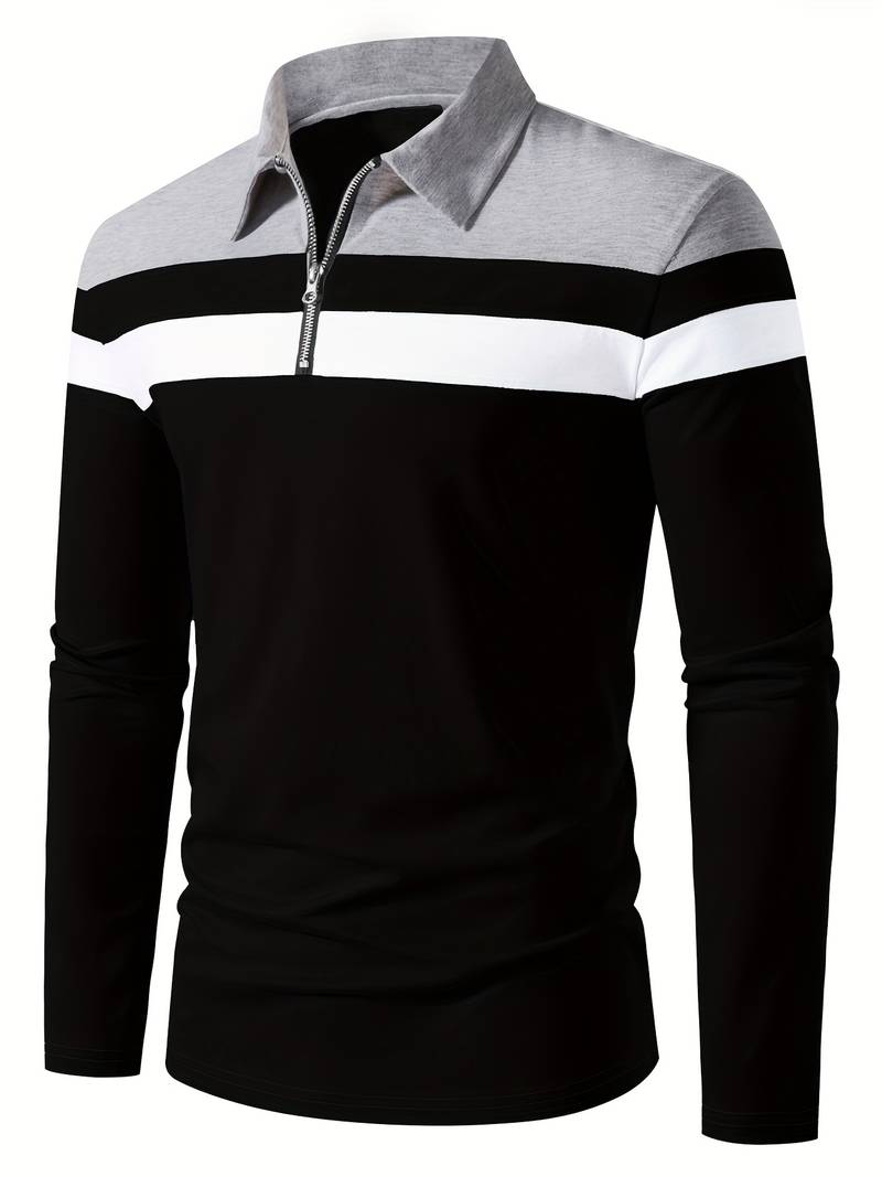 Langærmet poloshirt med lynlås til herrer