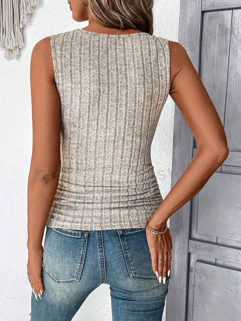 Ensfarvet ribbet tanktop til sommer til kvinder