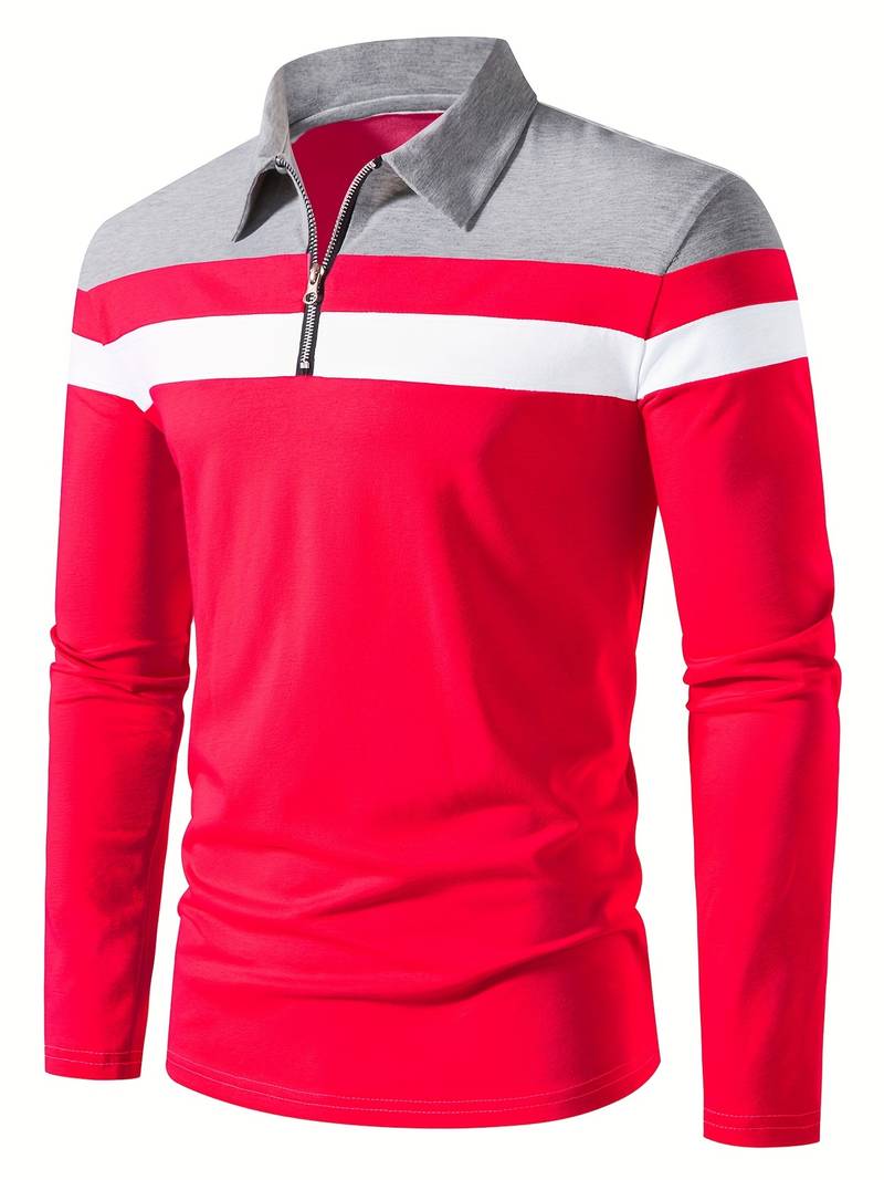 Langærmet poloshirt med lynlås til herrer