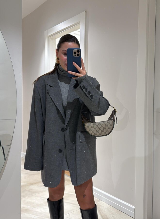 Oversized grå blazer med rhinsten