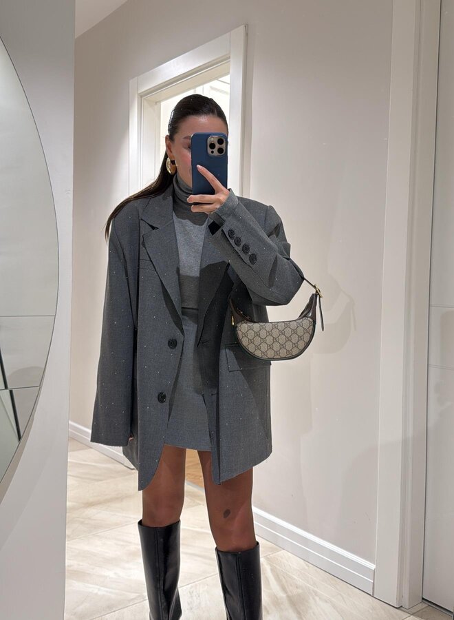 Oversized grå blazer med rhinsten