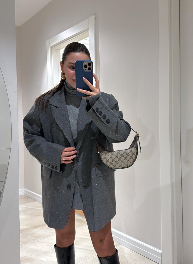 Oversized grå blazer med rhinsten