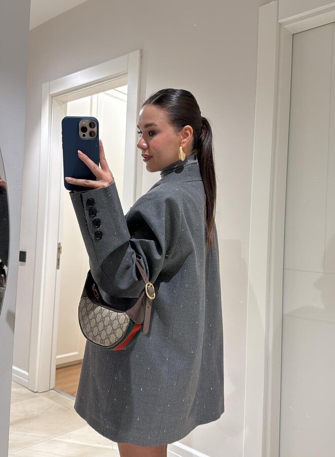 Oversized grå blazer med rhinsten