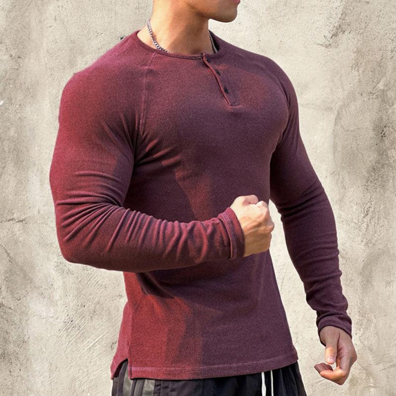 Langærmet, elastisk slim-fit T-shirt til mænd