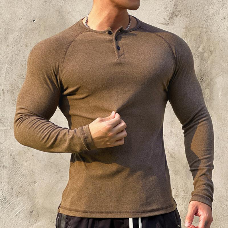 Langærmet, elastisk slim-fit T-shirt til mænd