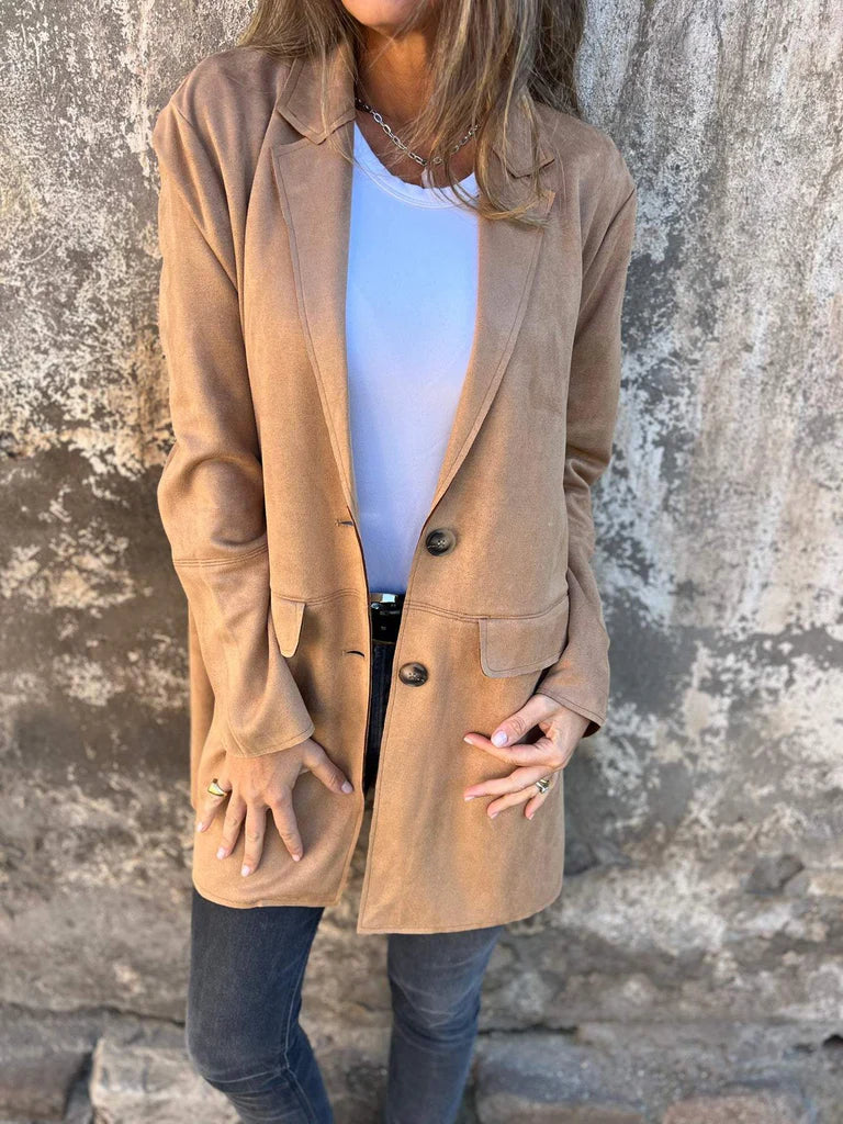 Retro brun frakke til kvinder med revers