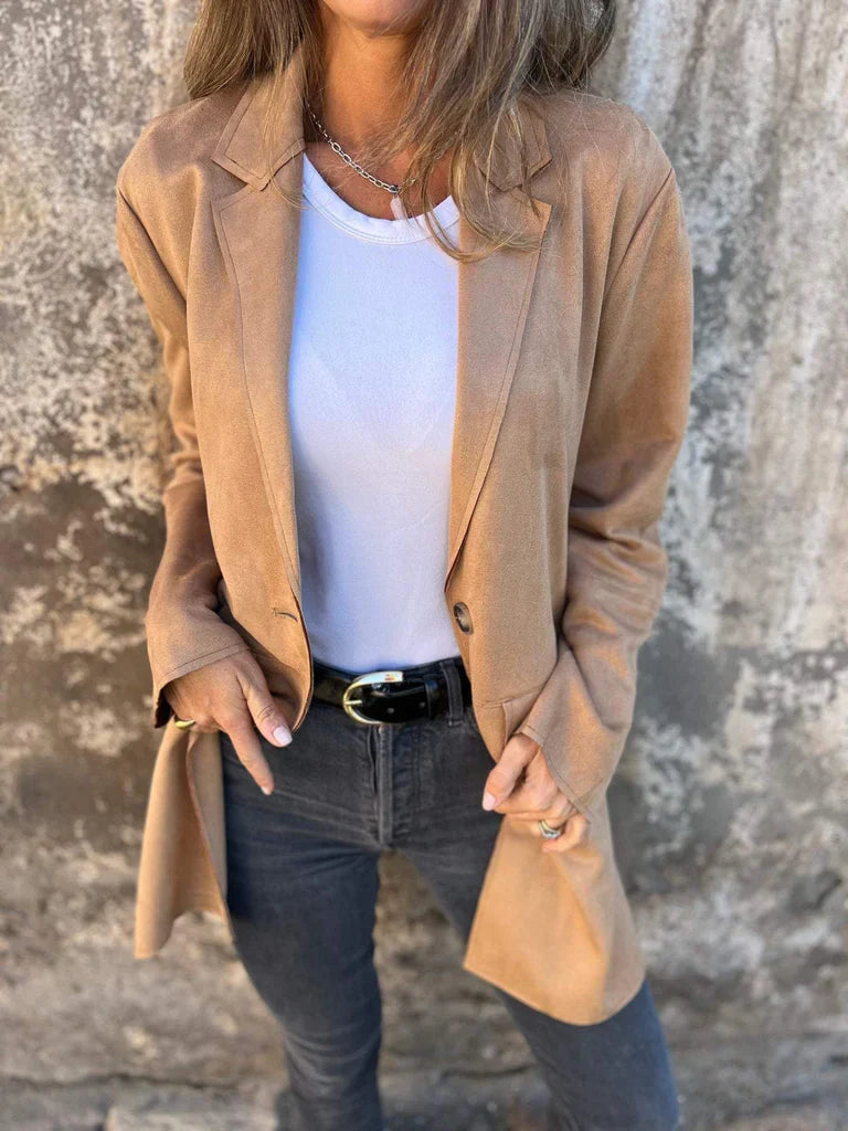 Retro brun frakke til kvinder med revers