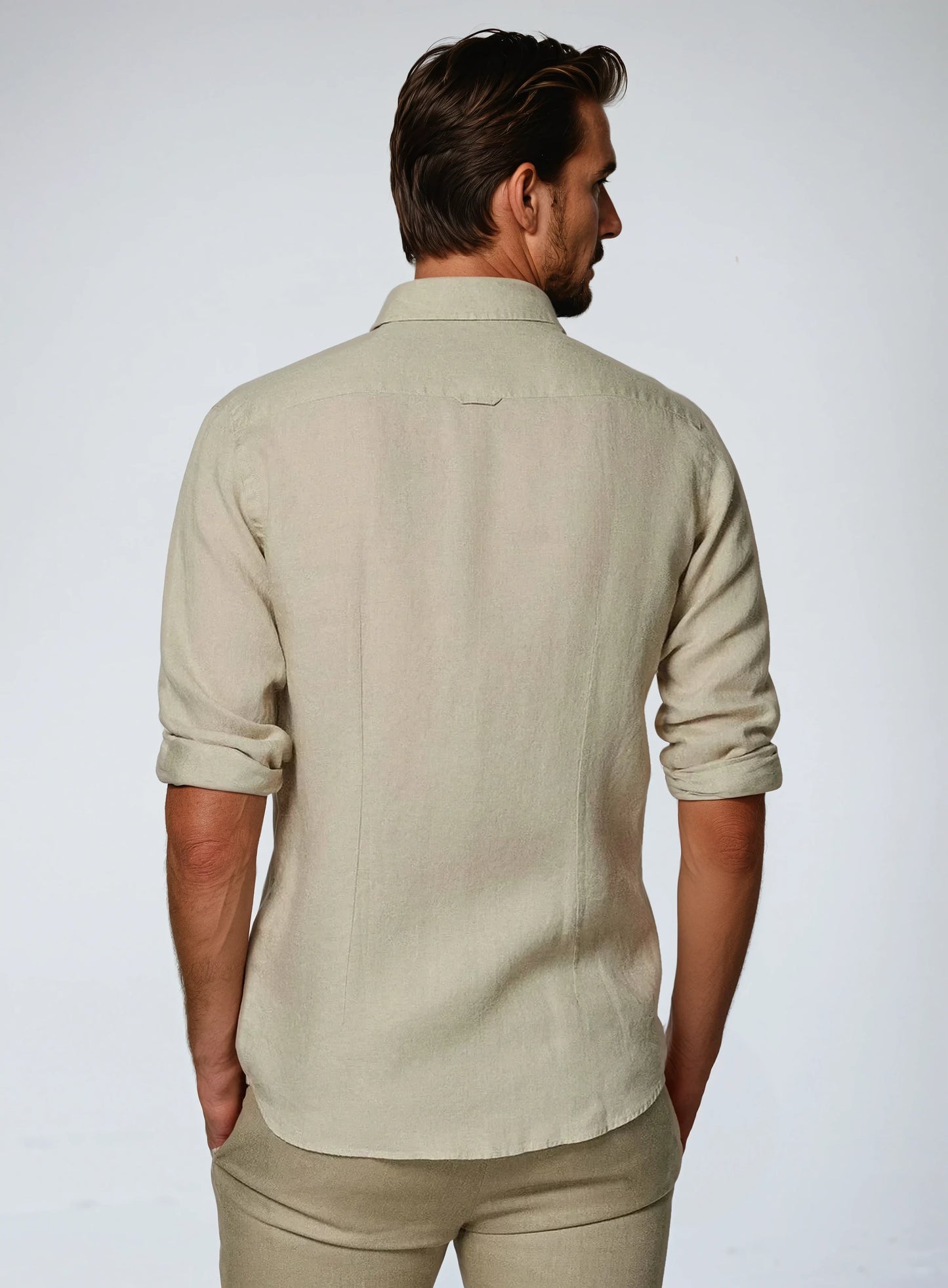 Langærmet khaki polo med knapper