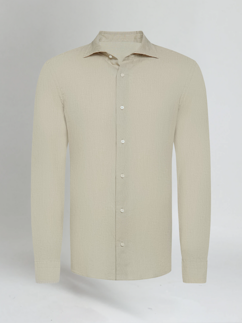 Langærmet khaki polo med knapper