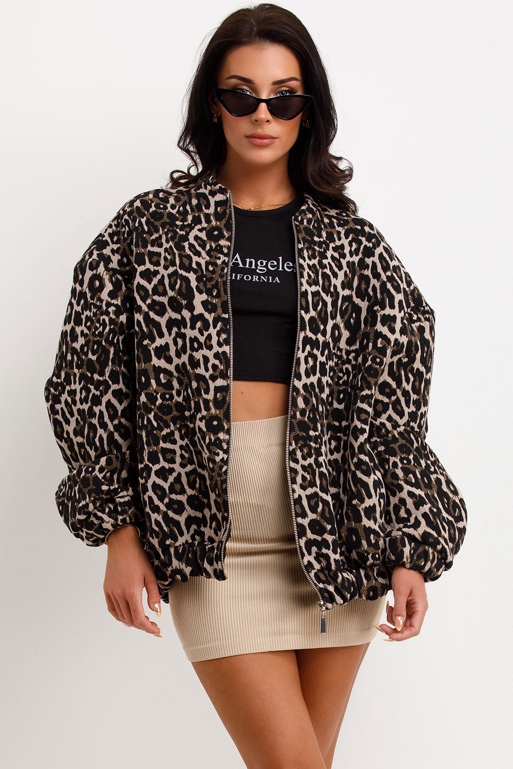 Fashion Leopard lynlås langærmet frakke