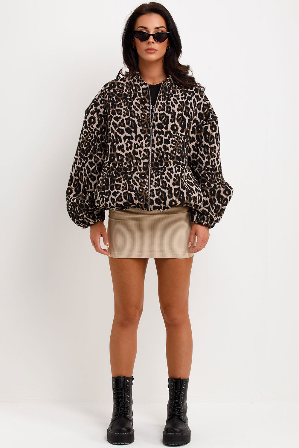 Fashion Leopard lynlås langærmet frakke