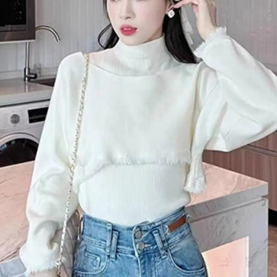 Cropped sweater med høj hals til kvinder