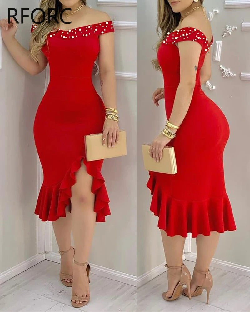 Bodycon-kjole med flæsekant