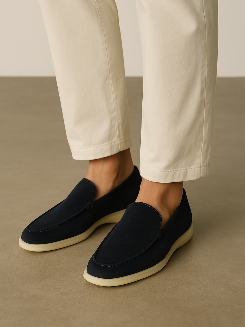 Raffinerede Marineblå loafers i ruskind