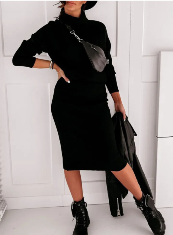 Elegant sæt med rullekrave og midi-nederdel til kvinder