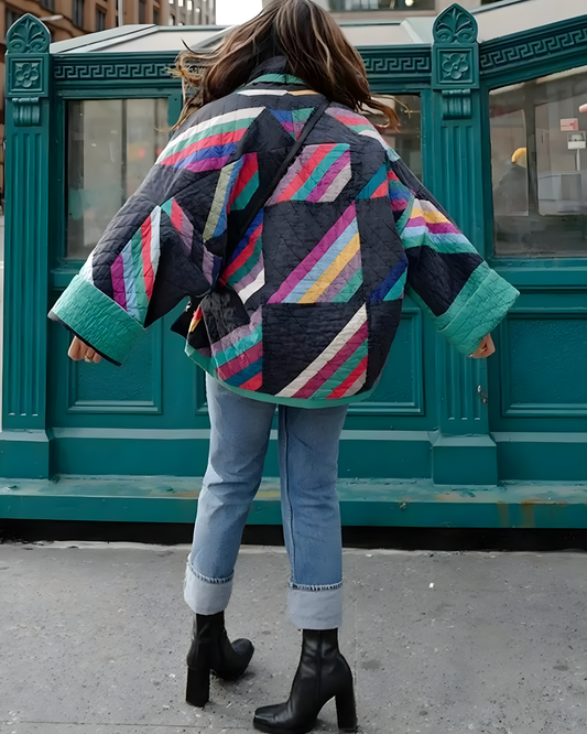 Oversized vintage damejakke | Retrojakke med farverigt mønster