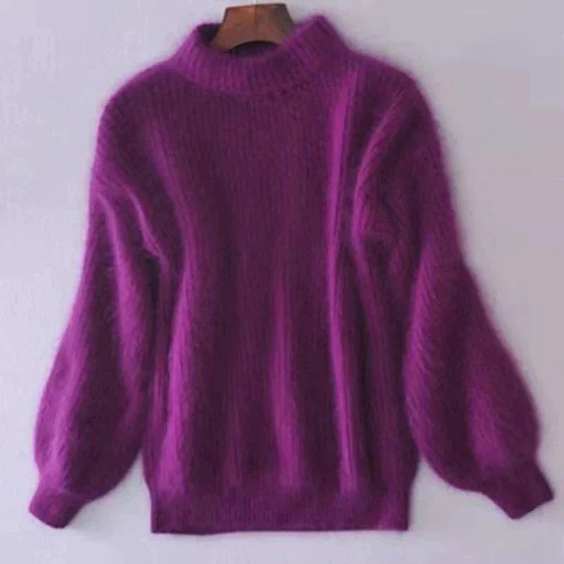 Fluffy strikket sweater til kvinder