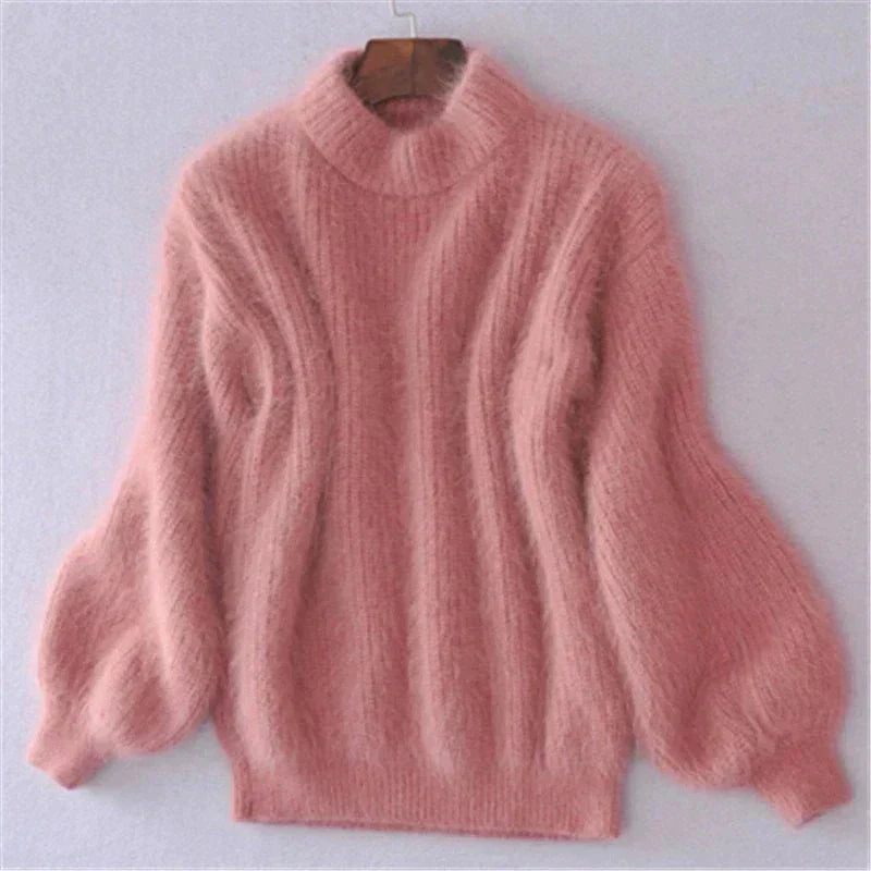 Fluffy strikket sweater til kvinder