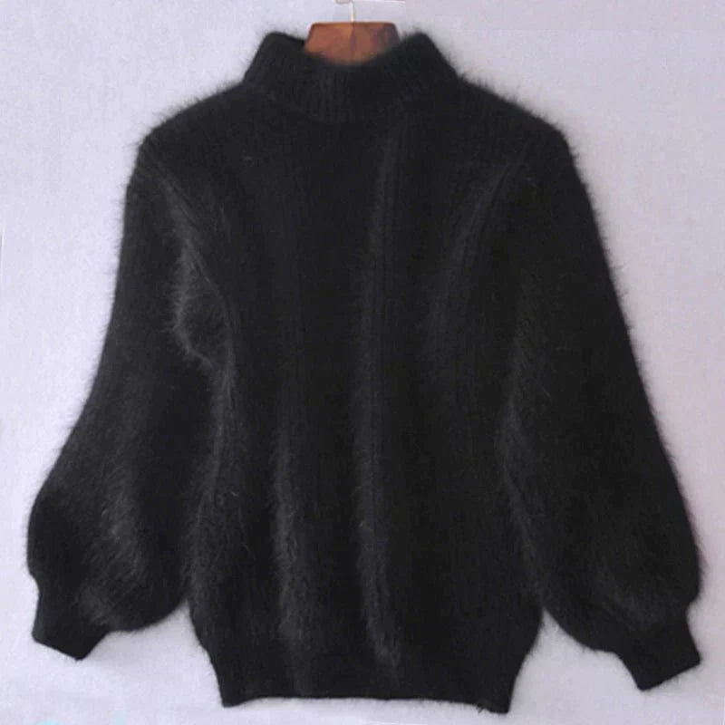 Fluffy strikket sweater til kvinder
