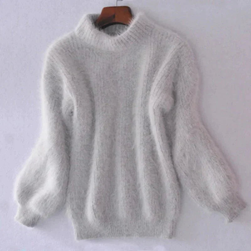 Fluffy strikket sweater til kvinder