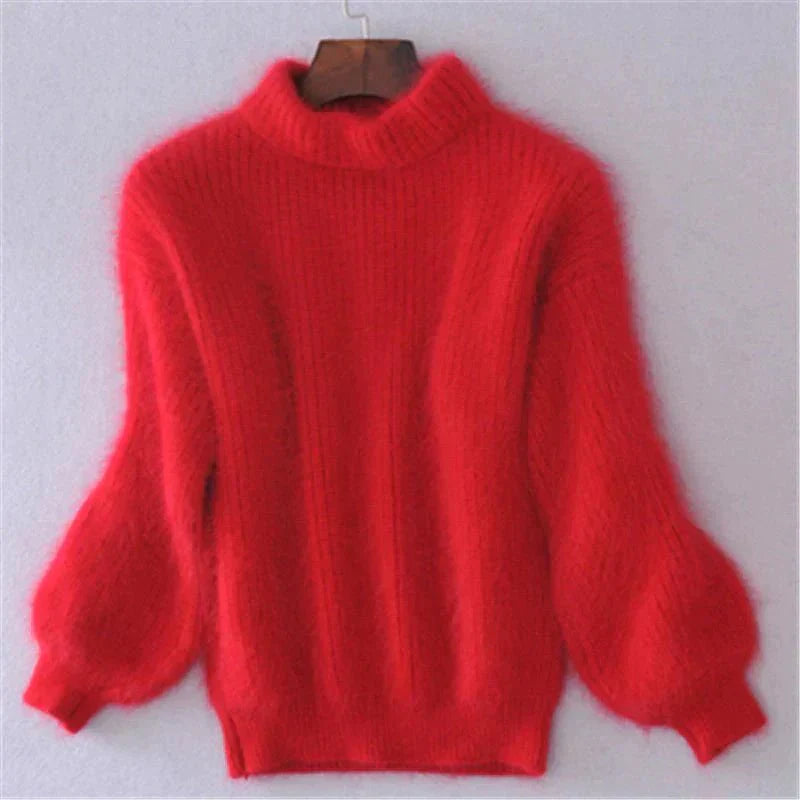 Fluffy strikket sweater til kvinder