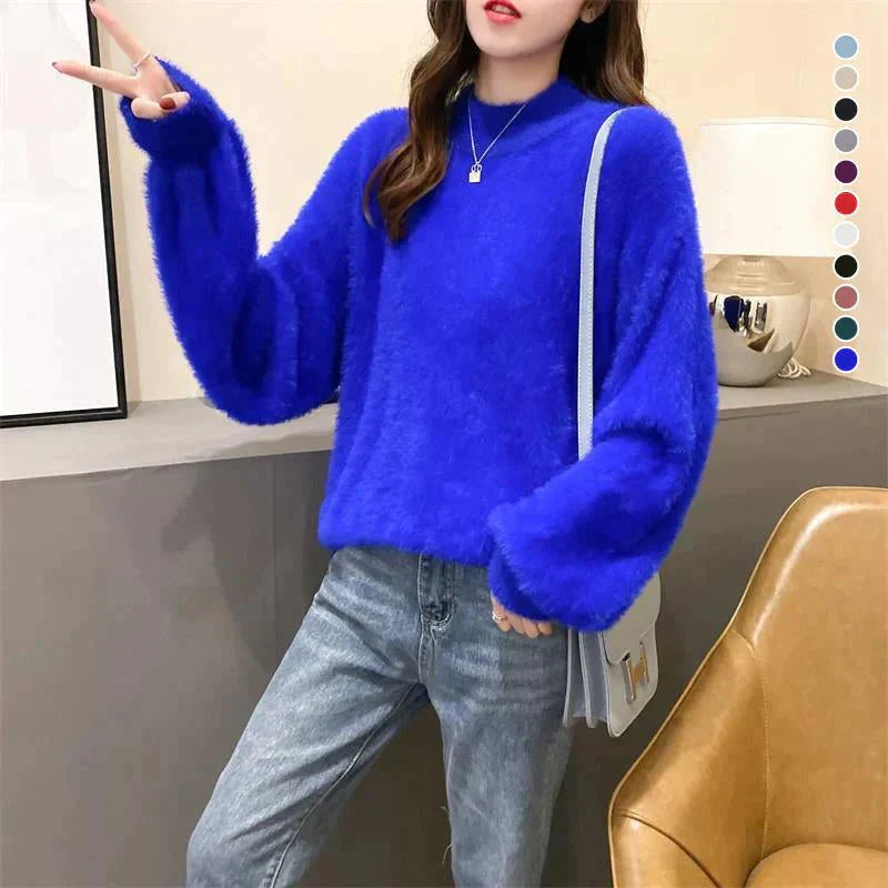 Fluffy strikket sweater til kvinder