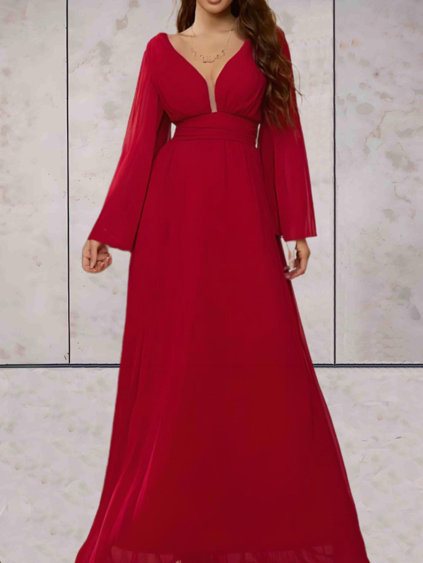 Elegant langærmet maxikjole