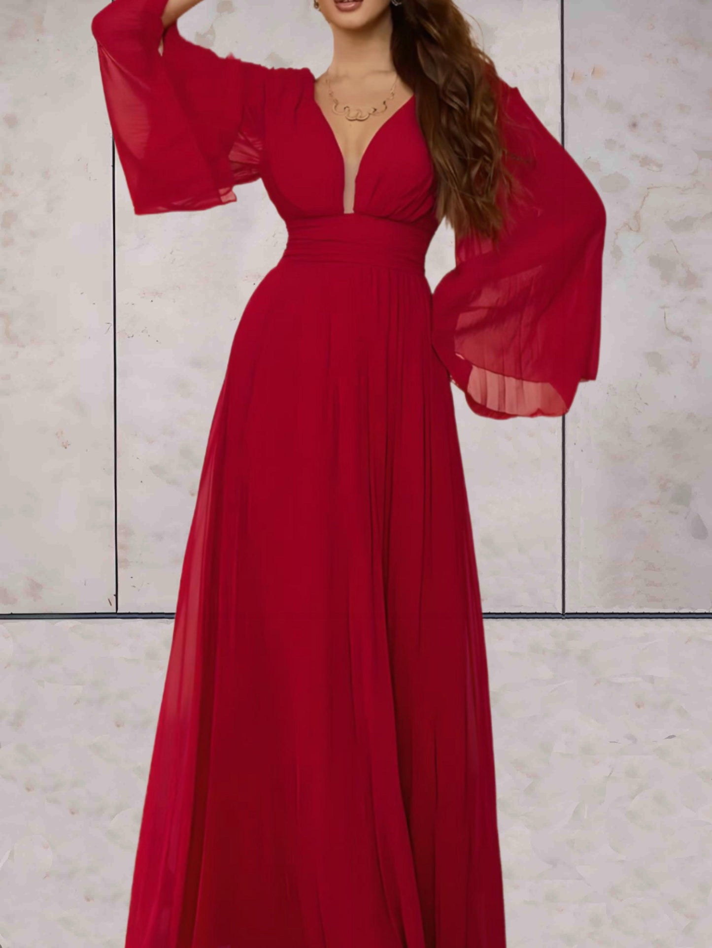 Elegant langærmet maxikjole